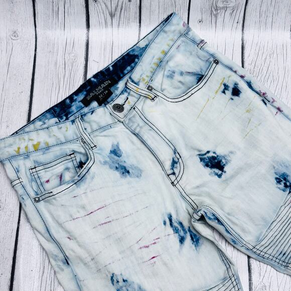 Men’s Balmain Splash Paint Moto Jeans Size 32x30 - Picture 2 of 9